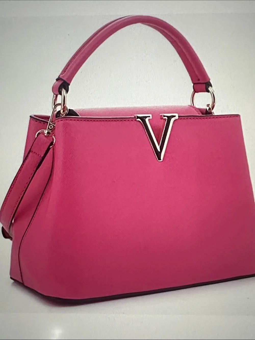 V Logo Top-Handle Satchel in Hot Pink